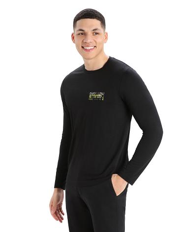 Icebreaker Merino Tech Lite II T-Shirt Summit Tread Miesten Long Sleeve Mustat | FI 1237QMAZ